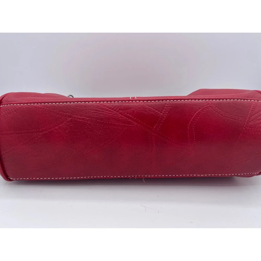 Vintage Kiss Lock Frame Handbag Red Faux Leather Doctor Style Satchel Bag